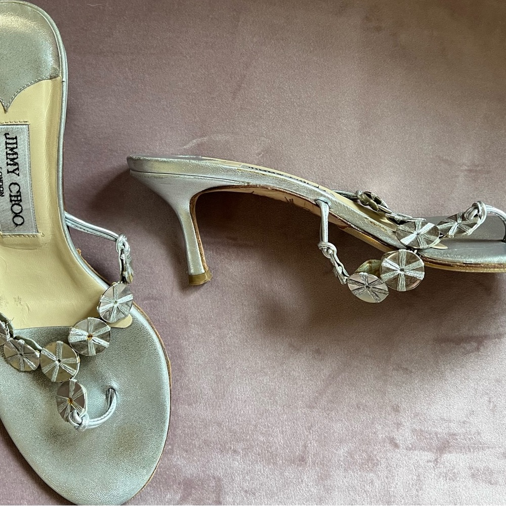 Jimmy Choo slingback silver dial italian size 39 ( us 8) re- sole